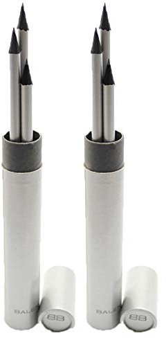 Balenciaga Luxus Bleistift 2er Set zu je 3 Stück, Premium Holzbleistifte in schlichter Silber-Ausführung mit Case für Büro, Arbeitsplatz und Schreibtisch