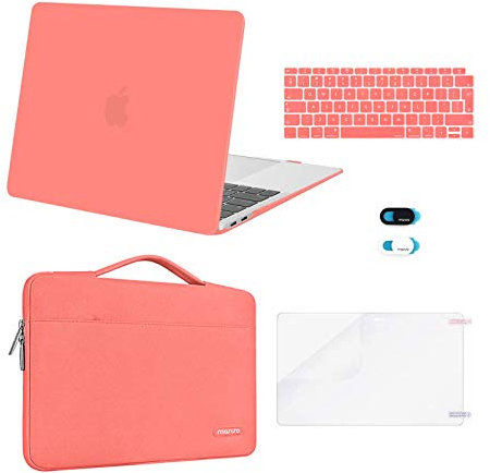 MOSISO Custodia Compatibile con MacBook Air 13 Cover M1 2021 2020 2019 2018 A2337 A2179 A1932,Case per MacBook Air M1 Cover 13,3'' Pollici&Borsa&Copritastiera&Webcam Cover&Pellicola, Living Coral