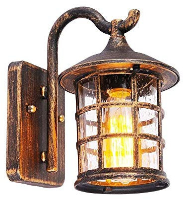Antike Wandleuchte, Außenwandleuchte, IP44 Wasserdicht, E27, Eisen + Glas, Innenhof, Garten, Balkon, Flur, Terrassenwandleuchte (Color : Brown)