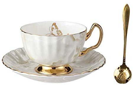 YBK Tech Bone China Cup and Saucer Set Ceramic Tea Coffee Cup for Breakfast Afternoon Tea - Butterfly and Elegance Series (Gray)