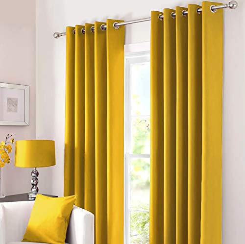 Kinfolk Textile Blackout Thermal Eyelet Ring Top Insulated Pair of Curtains Including 2 Tiebacks (Ochre Yellow, 66 x 72)