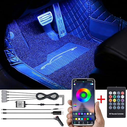 TABEN Auto Ambient Footwell Beleuchtung RGB Fernbedienung + APP Control Dekorative Lampe DIY Refit Flexible 64 Farben Innenbeleuchtung Atmosphärenlicht 1W DC 12V