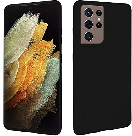 HSP Coque noire compatible avec Samsung Galaxy S21 Ultra | Étui en silicone TPU de qualité supérieure | pour le chargement à induction | Résistant aux rayures et aux chocs | Surface mate | Mince