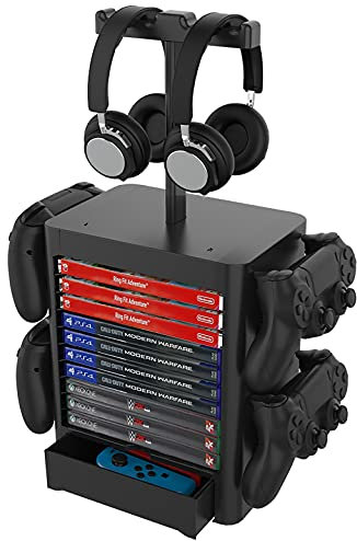 PS5 Ständer Playstation 5 Deckel PS5 Halterungen Regal 2 Spiele + 2 Kopf Set + 2 Controller/Soft Rack BD Festplatte Ständer PS5 / PS4 / Nintendo Switch/Xbox one/Xbox one Series X syste Schwarz