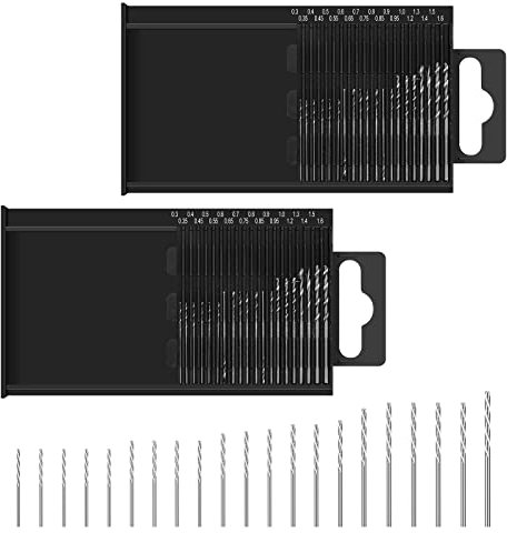 ASTER Juego de 40 brocas de 0,3 a 1,6 mm, mango de cabeza redonda, broca de acero de alta velocidad para aleación de aluminio de plástico de madera, cambio rápido