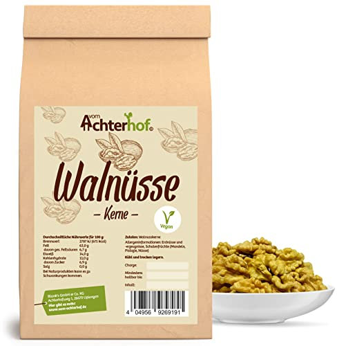 Walnüsse 500g | Walnüsse ohne Schale | Wallnusskerne als ideale Ballaststoffquelle | perfekt zum Backen, zum Verfeinern von Salaten und Bowls oder zum Knabbern | vom Achterhof