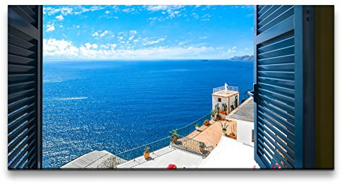 Paul Sinus Leinwandbild 120x60cm Santorini Mittelmeer Traumurlaub Fenstersicht Aussicht Traumhaft