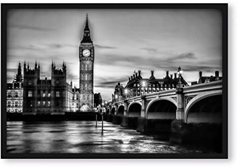Pixxprint Big Ben bei Nacht, Poster im Bilderrahmen, Format: 55x40cm, Kunstdruck gerahmt
