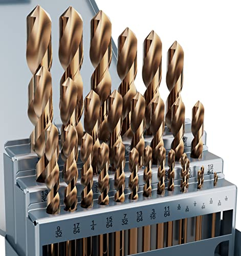 MACXCOIP Kobalt-Bohrer-Set, M35, HSS, 29 Stück (0,2 cm - 1,3 cm) | Für gehärtetes Metall, Edelstahl, Gusseisen, Holz und Kunststoff, mit Indexaufbewahrungskoffer
