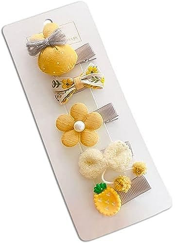 Generic Haarklammern 5er Set für Mädchen, Baby Haarschmuck Accessoire bunt, süße Spangen, Haarclips, Kopfschmuck Gelb