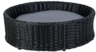 greemotion Hundebett aus schwarzem Polyrattan mit Kissen, ca. 65 x 20 x 55 cm
