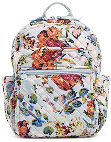 Vera Bradley Damen Baumwolle Kleiner Rucksack Büchertasche, Sea Air Floral – recycelte Baumwolle, Einheitsgröße