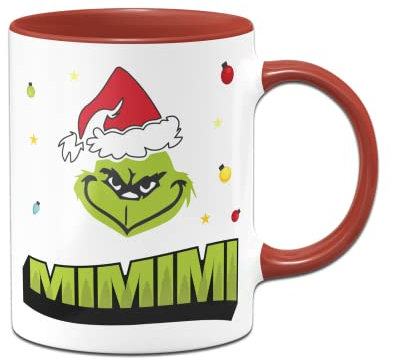 Tassenbrennerei Grinch Tasse mit Spruch MiMiMi - Weihnachtstasse lustig - Kaffeetasse mit Spruch für Weihnachten (Rot)