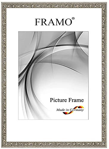 Framo Marco de fotos barroco de 50 x 50 cm, de madera maciza, cuadrado | plata vieja | color/tamaño a elegir | marco retro vintage antiguo N°110