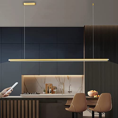 WERSVG Pendelleuchte LED Hängelampe Esstisch Moderne Minimalistische Dimmbar Linear Hängeleuchte mit Fernbedienung Küchen Büro Bar Esszimmer Hängend Lampe Hoehenverstellbar Decke Lampe (Gold, 150cm)