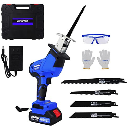 Stichsäge mit 1500mAH Akku, 21V Akku-Stichsäge 0-3000SPM Variable Geschwindigkeit mit Sicherheitssperre, 22mm Hublänge, 4Stk Klingen, mit Tragekoffer, für Holz Metall schneiden