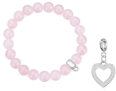 Philip Jones Rose Quartz Gemstone Charm Bracelet Created with Zircondia® Crystals (choice of 15 charms)