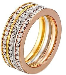 Beydodo Ringe Edelstahl Frauen, Ring Personalisiert 8MM mit Zirkonia Bandring Partnerringe Damen Ringe Nickelfrei Tricolor Größe 52 (16.6)