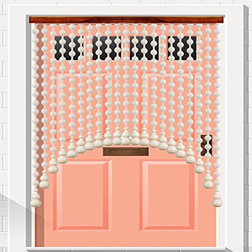 Arched Wooden Bead Curtain Decor Hanging Door Screen Room Divider Closet Partition for Bedroom Doorway Passage Patio (White 35 strands)