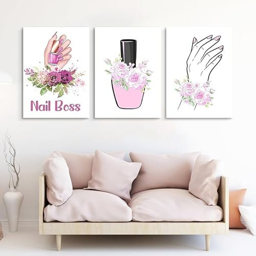 NETIVA Fashion Nails Salon Tools Nail Polish Canvas Painting Wall Art Beauty Salon Decoration Nail Shop Poster Picture Family Living Room Bedroom Home Decor-40X60Cmx3-No Frame