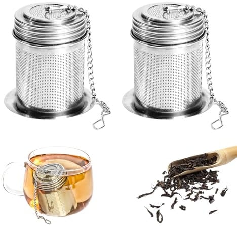 2PCS Tea Diffusers for Loose Tea,Tea Infuser for Loose Tea,Stainless Steel Tea Leaf Strainer,Complete with Lid Chain Hook and Drip Tray,Loose Leaf Tea Strainer,Silver