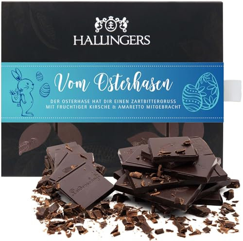 Hallingers Vom Osterhasen - Ostergeschenke für Osterkörbchen zu Ostern, Vegane Schokolade Zartbitter mit Kaffee (Box) - Geschenk im Sommer & als perfektes Grillgeschenk | Glückwunsch Danke Freundschaf
