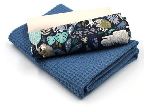 VmG-Store Waffelpique + Baumwollstoff Set farblich abgestimmt Waffel Stoff 100% Baumwollstoff Tex Standard 100 (Affe im Wald Set14)