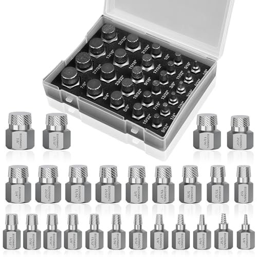 TIHOOK Schraubenausdreher Set, 25 stk, Linksausdreher Set, zum Lösen/Entfernen von festsitzenden Schrauben, Muttern und Bolzen, Verrostete Schrauben, Radbolzen und Felgensicherunge
