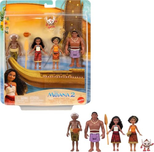 Mattel Disney Moana 2 Spielzeuge, Moanas Kanu Crew Spielset mit 5 kleinen Puppen in charakteristischen Outfits & 3 Zubehörteilen, inspiriert vom Film