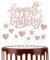 11pcs Happy 3rd Birthday Cake Toppers - Rose Gold & Glitter Heart Stars for Girls' 3rd Birthday Cake Decorations