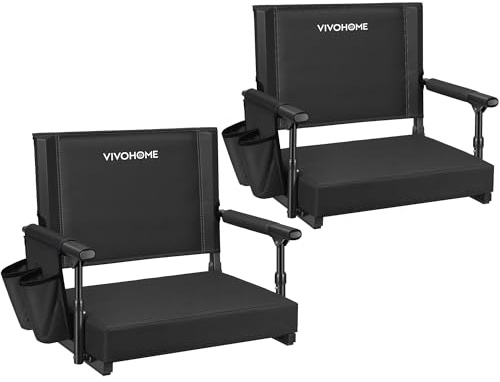 VIVOHOME Sedili da Stadio con Supporto per la Schiena e Cuscino con Portabicchieri e Tracolla, Confezione da 2 Sedie Portatili da Tribuna
