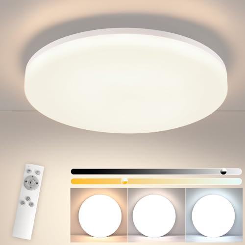 muyuua Deckenlampe LED Deckenleuchte Flach - Küchenlampe Dimmbar 18W Schlafzimmerlampe Ø22CM Schlafzimmer Deckenbeleuchtung Rund Badlampe mit Fernbedienung IP54 Flurlampe für Küche Flur Badezimmer
