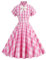 Robe Longue à col Rabattu avec Boutons et Boutons pour Femme - Rose et Blanc - Imprimé Vichy - Robe trapèze élégante - Rose - XL