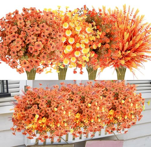 maxkes Lot de 16 fleurs d'automne artificielles pour décoration extérieure - Décoration d'automne pour intérieur - Ne se décolore pas - Décoration d'automne pour porche et pot