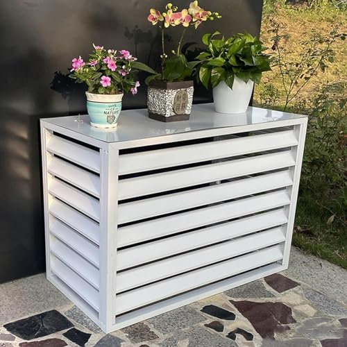 Cubierta de aluminio para aire acondicionado y bomba de calor,cerca de privacidad para aire acondicionado,cubierta de aire acondicionado mini split para unidades,White-100*50*70cm/40*20*28in