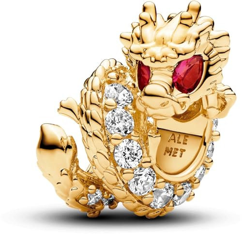 PANDORA Moments Drachen Charm aus Sterling Silber mit vergoldeter Metalllegierung, Kompatibel Moments Armbänder, 763069C01