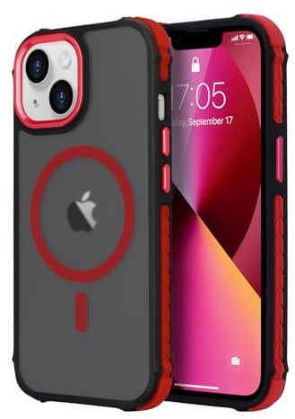 LLZ.COQUE Magnetic Case for iPhone 13, Compatible with Magsafe Translucent Matte Anti-Slip Phone Case, Military Grade Protection Rugged Shockproof Durable Cover for iPhone 13, Red