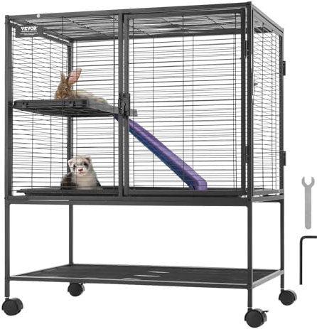 VEVOR Gabbia per Animali in Metallo Rotelle 920 mm, Grande Gabbia Critter Nation a 2 Livelli, Facile Installare Gabbia per Animali con Rampe e Vassoio, Ruote Bloccabili, Ampio Ripiano di Stoccaggio