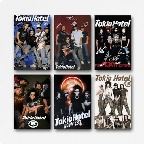 Rockband Tokio Hotel Poster, Drucke, 6er-Set, Leinwand-Kunst-Poster für Schlafzimmer, Musikalbum, Leinwandposter, Album, Musik, künstlerisches Poster, 20 x 30 cm Stil