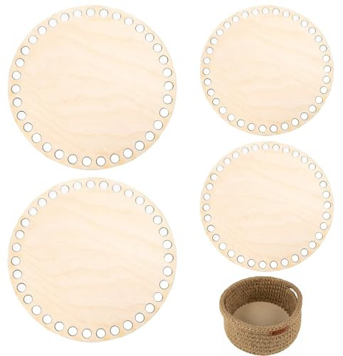 4 Stück Taschenboden Zum Häkeln,Korbboden Zum Häkeln,Holzboden Zum Häkeln,Naturholzkorbboden,Crochet Basket Holzbasis, für DIY Korb Webbedarf, Heimdekoration und Kunsthandwerk(15/20CM), Primärfarbe