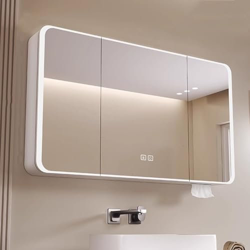 Aluminum Spiegelschrank Bad Mit Beleuchtung 3 Einstellbare Lichtfarben Mit Led Beleuchtung,berührungssensor-Schalter Defogging-Funktion Badezimmer Spiegelschrank Mit 3 Türen,weiß