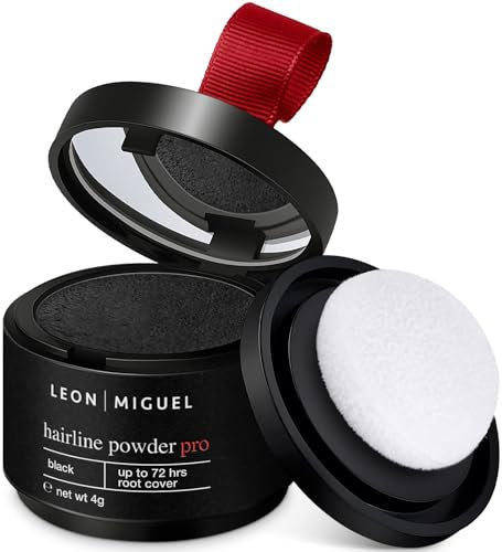 LEON MIGUEL Ansatzpuder - wasserfestes Hairline Powder als perfekten Haar Concealer zum Ansatz kaschieren, unsichtbares Haar Make-up zur Haarverdichtung (Schwarz, Hairline Powder Pro)