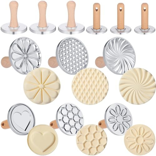 Tioncy 6 Pcs Cookie Stamps for Baking Metal Press with Wooden Handle Cookie Maker Decorating Supplies for Christmas thanksgiving DIY Baking Cake Pastry