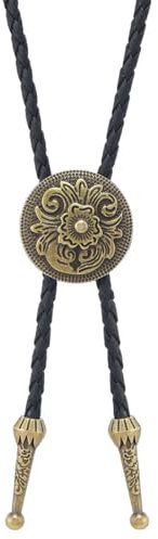 Schwarze Lederkrawatte für Männer und Frauen, schwarze Krawatte, Bolo-Krawatte, Ureinwohnerstil, Antik-Gold