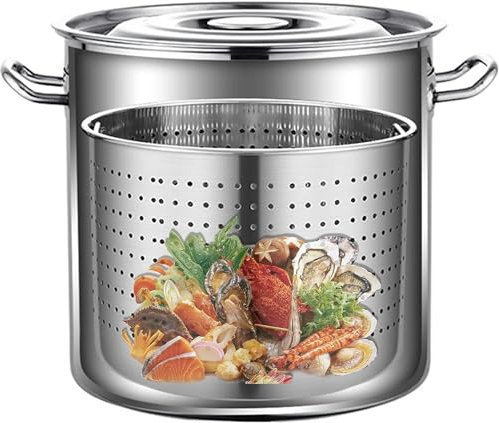 CWCQGH Pentola per gamberi e Frutti di Mare in Acciaio Inossidabile, pentola per friggere Il Tacchino bollito per gamberi con cestello e Coperchio per bollire i Frutti di Mare e frig,50x50cm