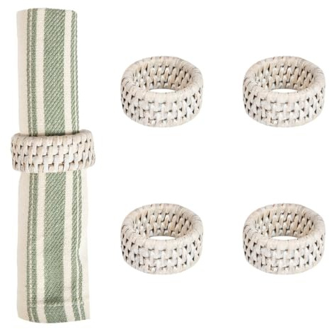 Napkin Rings Set of 4 Rattan Alfresco Dining Table Decorations (White) | Ketak Rattan, Dinner Table Decor, Glazed Finish, Tableware