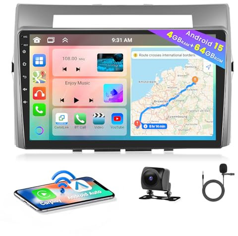 Hikity 8 core 4+64GB Android 15 Autoradio für Toyota Corolla Verso 2004-2009 Radio Wireless CarPlay Android Auto Bluetooth Freisprecheinrichtung 9 Bildschrim GPS WiFi DSP FM