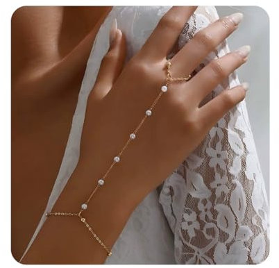 LAJUP Goldene Handkette Armband, Vergoldete Fingerring Handkette, Zirkon Kristallperlen Kettehand, Armband Mit Ring Verbunden, Trendy Handschmuck Für Frauen