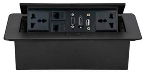 Prise de bureau multifonctionnelle, 2 prises CA + VGA + HDMI + LAN + U, panneau en aluminium, indice de protection IP40 pour bureau/maison/salle de réunion