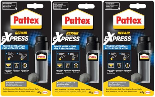 Pattex Repair Express Power Knete, Metall, Blisterkarte, 3x 48